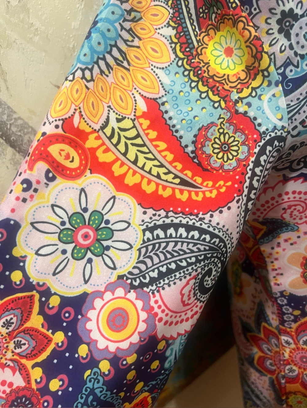 Boho Paisley Shift Dress Floral V-Neck Pink Navy Aqua Resort Medium - Picture 5 of 9